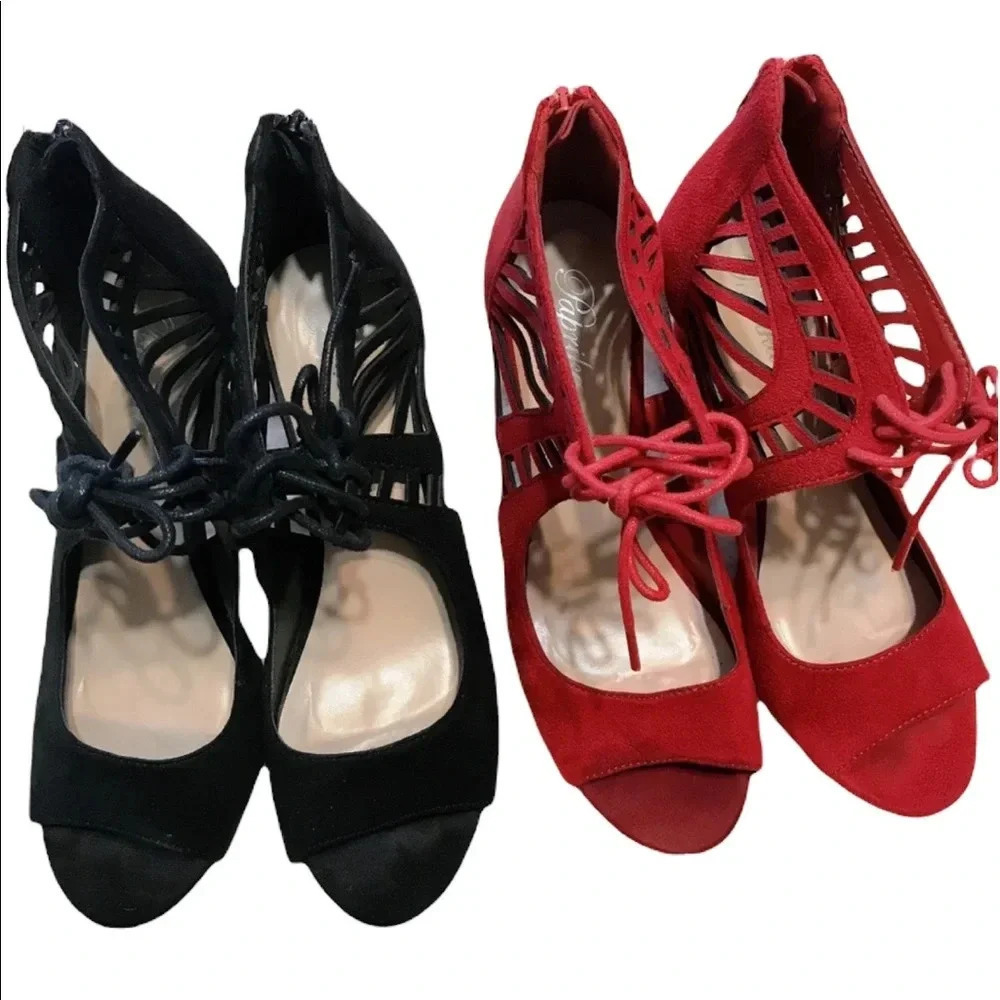 Paprika 2 Pairs Laser Cut Detail Lace up Heels Size 8.5 
Approx 4” heel